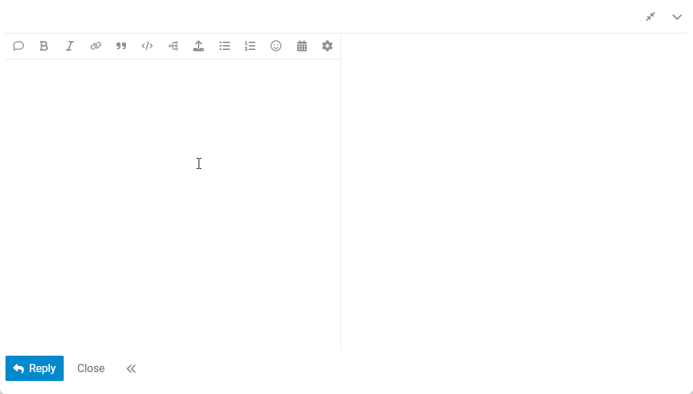 A blank email message window shows a single "I" typed in the body with reply and close options at the bottom. (Captioned by AI)