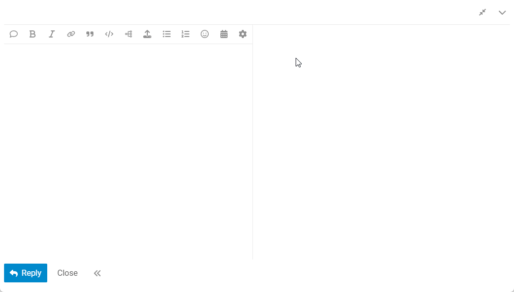 A blank email compose window with formatting options and "Reply" and "Close" buttons is shown. (Captioned by AI)